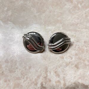 Vintage Monet Silver Round Clip-On Earrings – Modern Wave Design